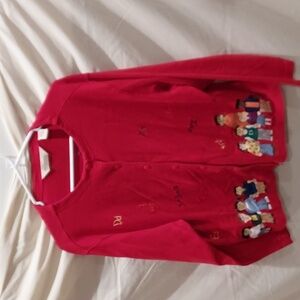 Teacher Red Embroidered with Children, Letter, and Math Problems Cardigan XL